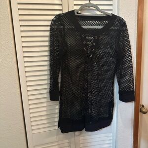 Black Mesh Lace-Up Top